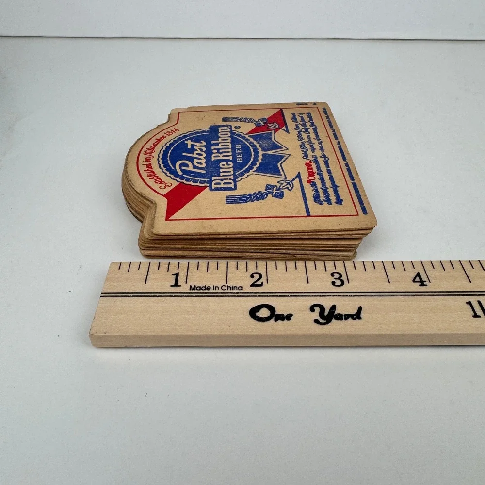 10 Vtg Pabst Blue Ribbon Beer Thin Cardboard Drink Coaster Collectible Used READ